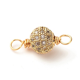 Brass Cubic Zirconia Links Connectors, with Real 18K Gold Plated Eco-Friendly Copper Wire, Round