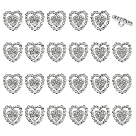 24 шт. стеклянные пуговицы со стразами на ножке, со сплавочной фурнитурой, 1-луночное, сердце