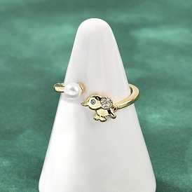 Латунные кольца-манжеты с микропаве из кубических цирконий и ракушечного жемчуга, слон