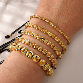 Плетеные браслеты из латунных бусин в европейском стиле, плетеные браслеты из полиэфирного шнура для женщин, рондель