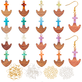 Olycraft DIY Wooden Dangle Earring Making Kits, Including Anchor Resin & Walnut Wood Pendants, Brass Earring Hooks & Jump Rings