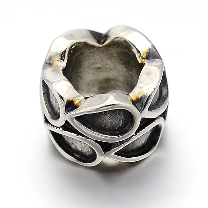 Retro 304 Stainless Steel Beads, Column, Antique Silver, 7.5x11mm, Hole: 6mm