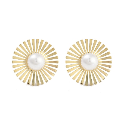 Плоские круглые 304 из нержавеющей стали серьги стержня, серьги из АБС-пластика с искусственным жемчугом для женщин