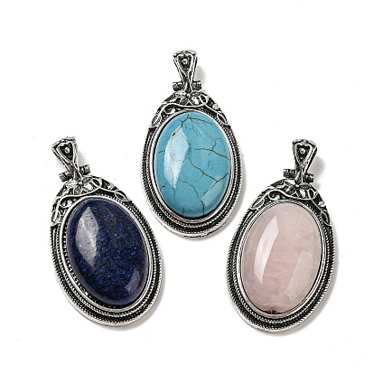 Драгоценный камень большие кулоны, овальные подвески из антикварного посеребренного сплава