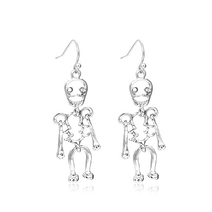 Alloy Skeleton Dangle Earrings, Halloween Iron Jewelry for Women