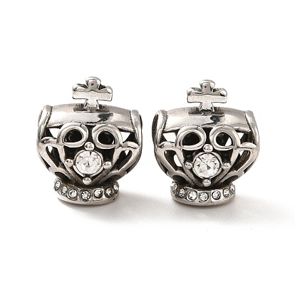 316 Stainless Steel European Beads, Large Hole Beads, with Rhinestone, Skull