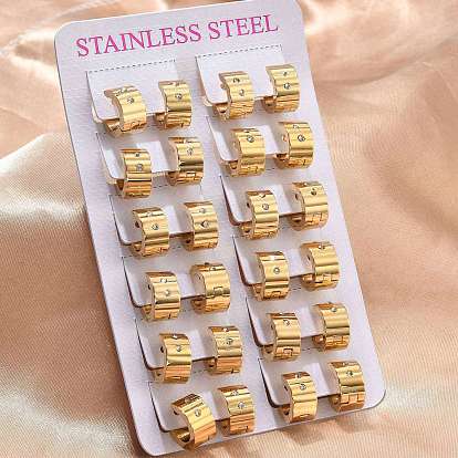 201 Широкие серьги-кольца из нержавеющей стали, с 304 штифтом из нержавеющей стали и стеклом, вакуумное покрытие pvd, долговечный, Кольцевая форма