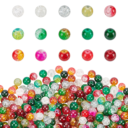 Glass Beads Sets, with Spray Painted Crackle Glass Beads and Imitation Opalite Glass Beads, Round