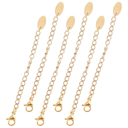 304 Stainless Steel Chain Extender, with Lobster Claw Clasps and Charms, Oval