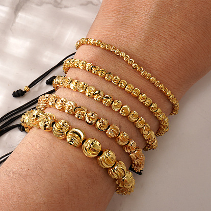 Плетеные браслеты из латунных бусин в европейском стиле, плетеные браслеты из полиэфирного шнура для женщин, рондель