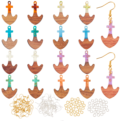 DIY Wooden Dangle Earring Making Kits, Including Anchor Resin & Walnut Wood Pendants, Brass Earring Hooks & Jump Rings