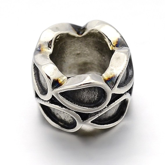 Retro 304 Stainless Steel Beads, Column, Antique Silver, 7.5x11mm, Hole: 6mm