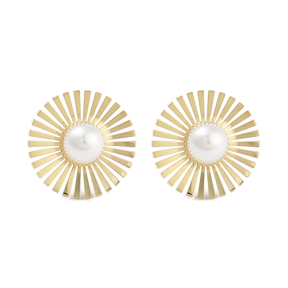 Плоские круглые 304 из нержавеющей стали серьги стержня, серьги из АБС-пластика с искусственным жемчугом для женщин