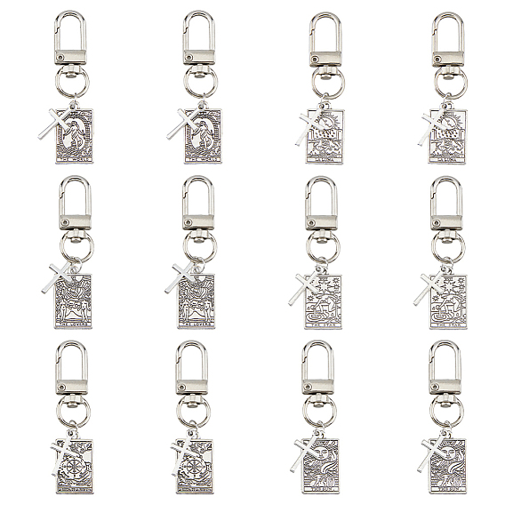 Украшения из подвесок Таро из сплава, с поворотными застежками из сплава и крестообразными подвесками, прямоугольные