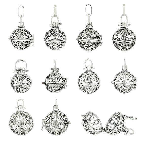 10шт 5 стили стойка покрытие латунь клетка подвески, для ожерелья, полый круглый