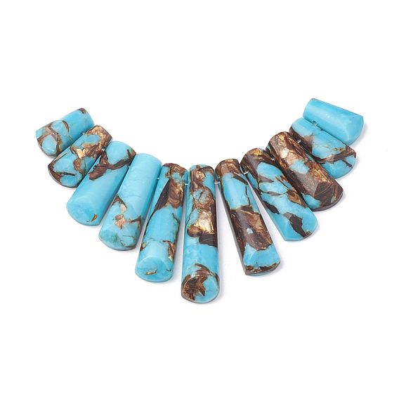 Assembled Bronzite and Synthetic Turquoise Beads Strands, Graduated Fan Pendants, Focal Beads