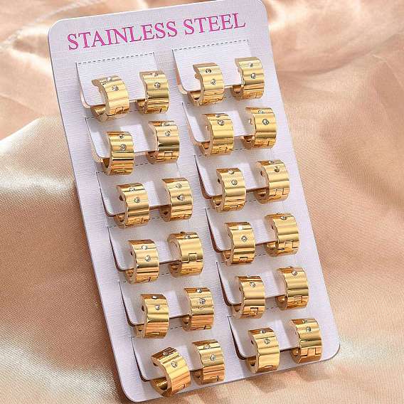 201 Широкие серьги-кольца из нержавеющей стали, с 304 штифтом из нержавеющей стали и стеклом, вакуумное покрытие pvd, долговечный, Кольцевая форма