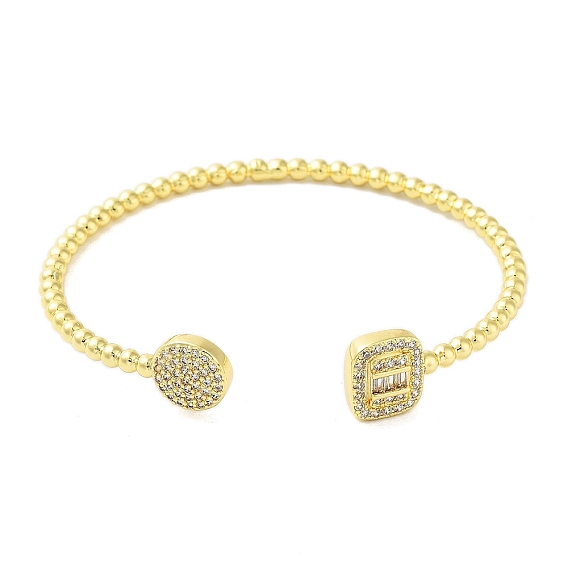 Brass Micro Pave Cubic Zirconia Cuff Bangles, Long-Lasting Plated, Cadmium Free & Lead Free