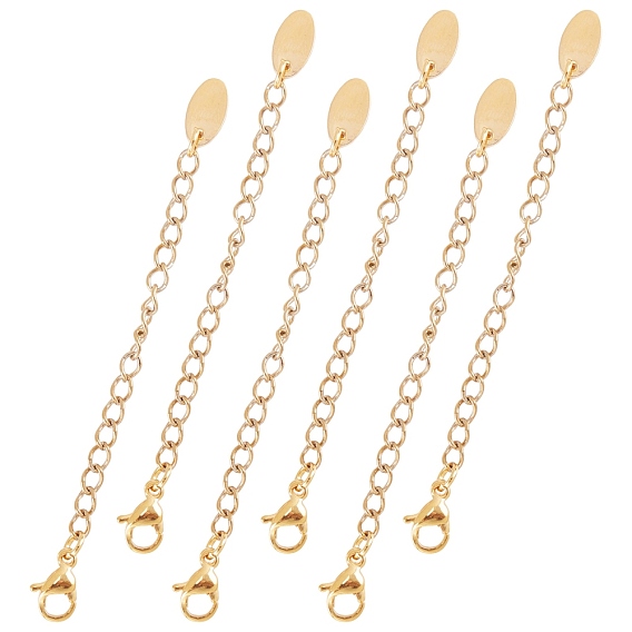 304 Stainless Steel Chain Extender, with Lobster Claw Clasps and Charms, Oval