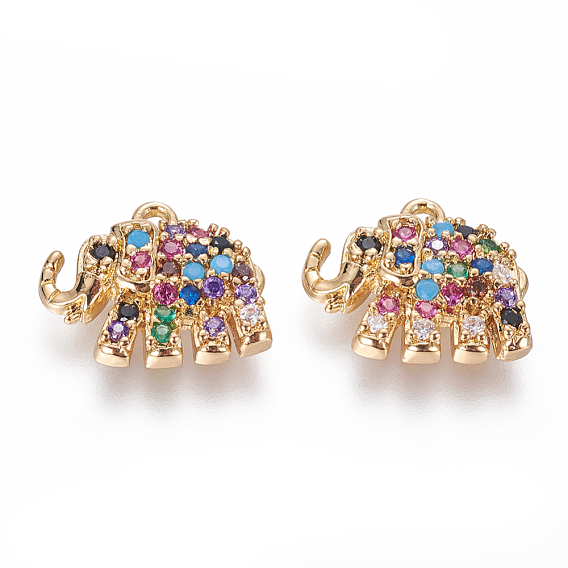 Brass Micro Pave Cubic Zirconia Charms, Elephant, Golden