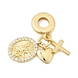 Brass Micro Pave Clear Cubic Zirconia European Dangle Charms, Heart Cross Large Hole Pendants, Cadmium Free & Lead Free, Long-Lasting Plated, Rack Plating