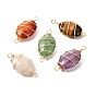 Natural Mixed Gemstone Links, with Real 18K Gold Plated Brass Findings, Oval