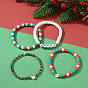 4Pcs 4 Style Polymer Clay Heishi Surfer Stretch Bracelets Set, Santa Claus & Glass Stackable Christmas Bracelets for Women