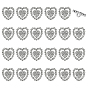 24 шт. стеклянные пуговицы со стразами на ножке, со сплавочной фурнитурой, 1-луночное, сердце