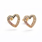 Brass Micro Pave Cubic Zirconia Stud Earrings, Heart, Golden