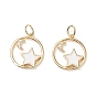 Rack Plating Brass Micro Pave Clear Cubic Zirconia Pendants, with Jump Ring, Long-Lasting Plated, Flat Round with Star & Moon