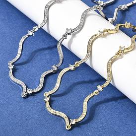 Женские цепочки из латуни с микропаве из прозрачных кубических цирконий и волнообразными звеньями, стойки покрытие, без кадмия и без свинца, долговечный