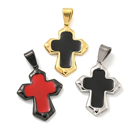 Ion Plating(IP) 304 Stainless Steel Pendants, with Enamel, Cross Charm