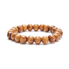 Natural Wood Round Beaded Stretch Bracelet, Yoga Jewelry for Men Women