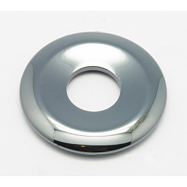 Non-magnetic Synthetic Hematite  Pendants, Donut/Pi Disc, Donut Width: 16mm, 40x5.5mm, Hole: 8mm