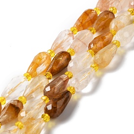 Natural Yellow Hematoid Quartz/Golden Healer Quartz Beads Strands, Faceted, Teardrop