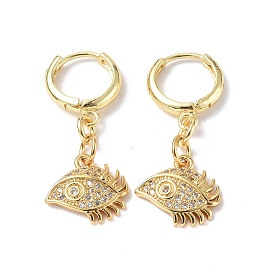 Clear Cubic Zirconia Eye Dangle Hoop Earrings, Rack Plating Brass Jewelry for Women