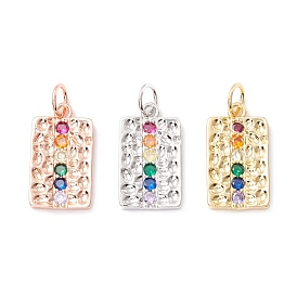 Brass Micro Pave Colorful Cubic Zirconia Pendants,  Cadmium Free & Lead Free, Rectangle