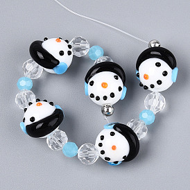 Рождественские бусины ручной работы в технике лэмпворк с неровностями, снеговик, со стеклом, граненые