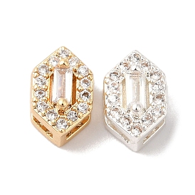 Brass Micro Pave Clear Cubic Zirconia Beads, Hexagon