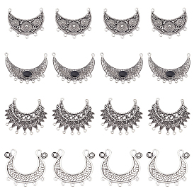 24 pcs 4 liens de composants de lustre en alliage de style tibétain, forme lune