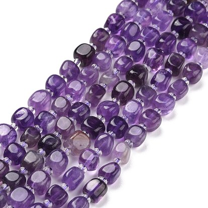 Natural Amethyst Beads Strands, with Seed Beads, Square