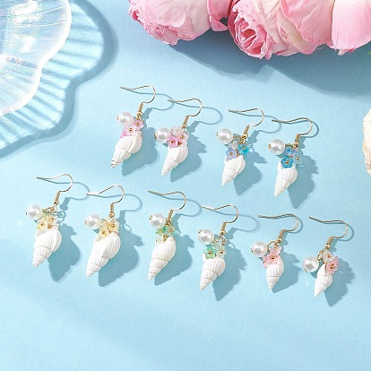 Серьги-подвески из натуральной ракушки-трубы, раковина, с имитацией жемчуга из АБС-пластика, латунью, акрилом, железом и 304 фурнитурой для сережек из нержавеющей стали