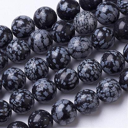 Natural Snowflake Obsidian Beads Strands, Round