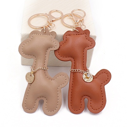 PU Leather Keychain, with Metal Findings, Giraffe