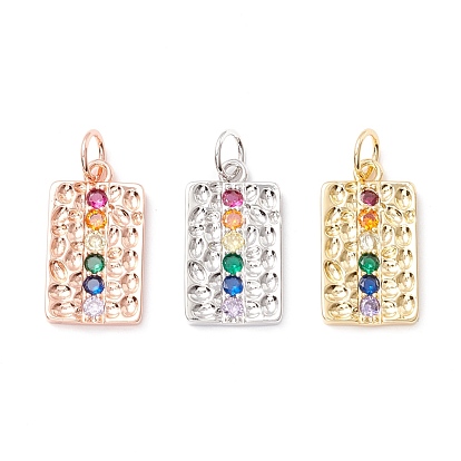 Brass Micro Pave Colorful Cubic Zirconia Pendants,  Cadmium Free & Lead Free, Rectangle