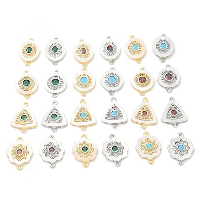 Подвески-коннекторы из латуни с микропаве из прозрачного кубического циркония и ракушки, плоские круглые цветочные треугольные овальные звенья со стеклом
