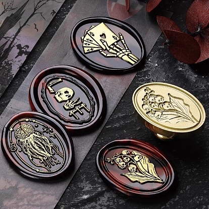 Skull/Heart/Witch/Spider/Flower/Moon Halloween Theme Golden Tone Brass Wax Seal Stamp Head, for DIY Wax Seal Stamp Making