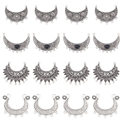 24 pcs 4 liens de composants de lustre en alliage de style tibétain, forme lune