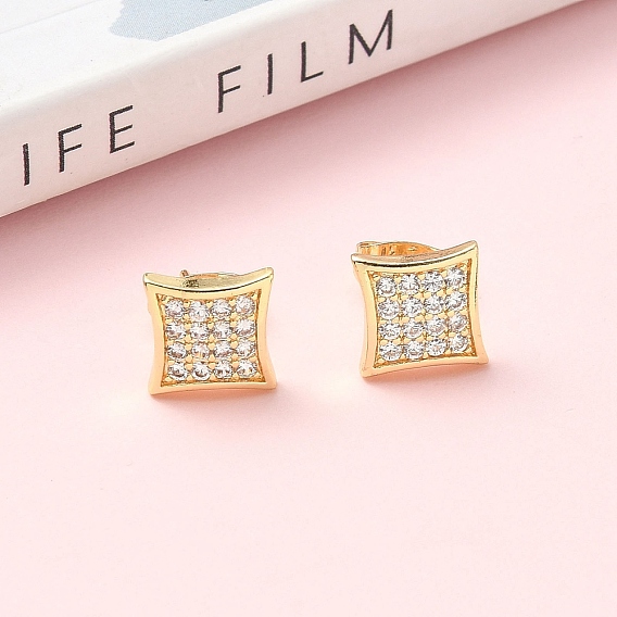 Серьги-гвоздики из латуни с микропаве и прозрачным кубическим цирконием, стойки покрытие, без кадмия и без свинца