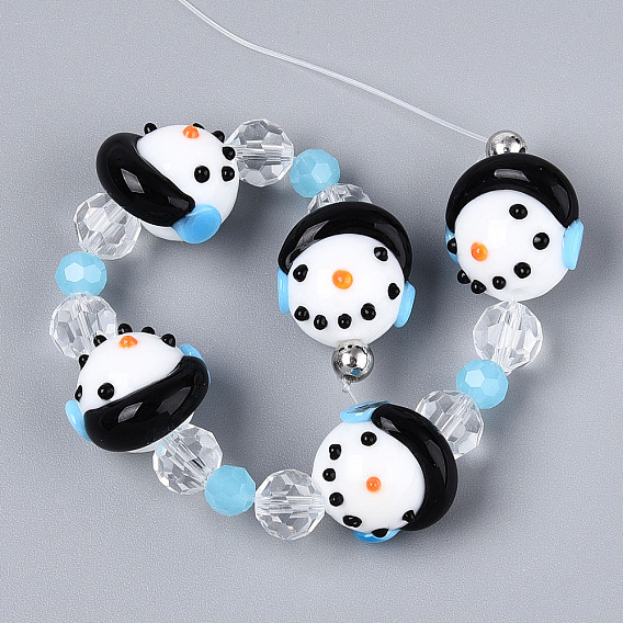 Рождественские бусины ручной работы в технике лэмпворк с неровностями, снеговик, со стеклом, граненые